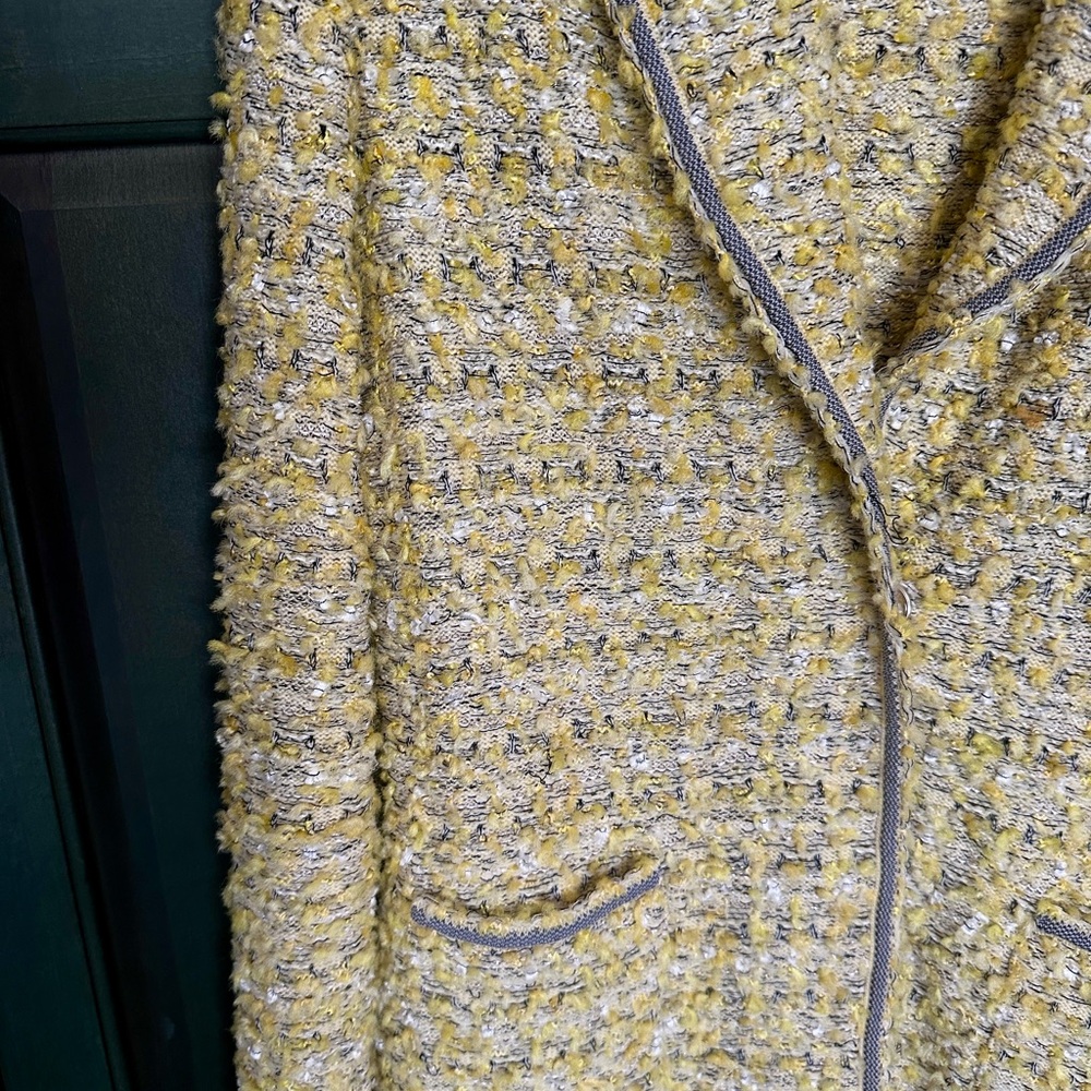 Escada Yellow Tweed Blouce Knit Suit Blazer Skirt 34 / 36 US4
